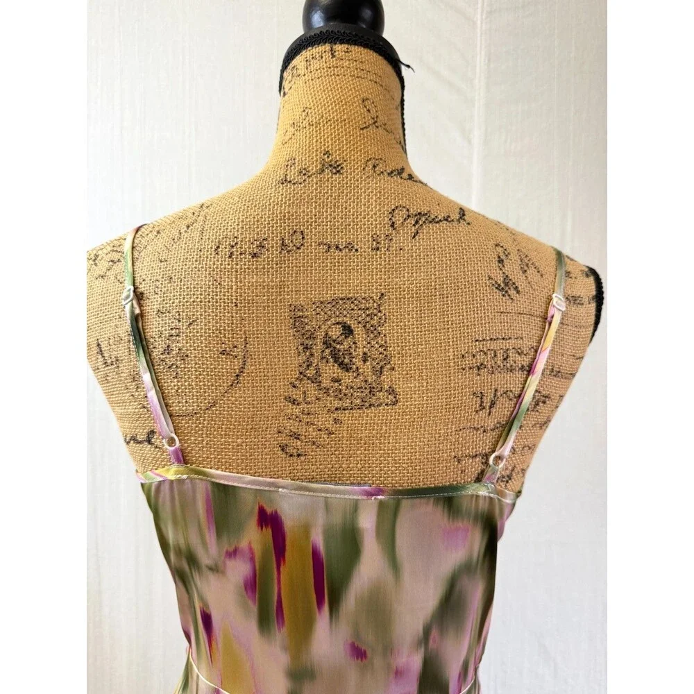 CIDER Watercolor Satin Ruched Asymmetrical Bodycon Midi Dress – Size Small